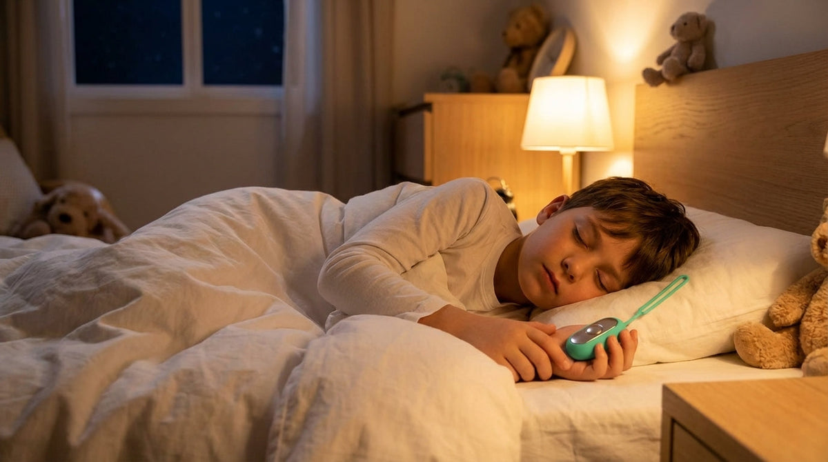 Mutter und Kind abends gemeinsam beim Schlafritual mit RuheStein